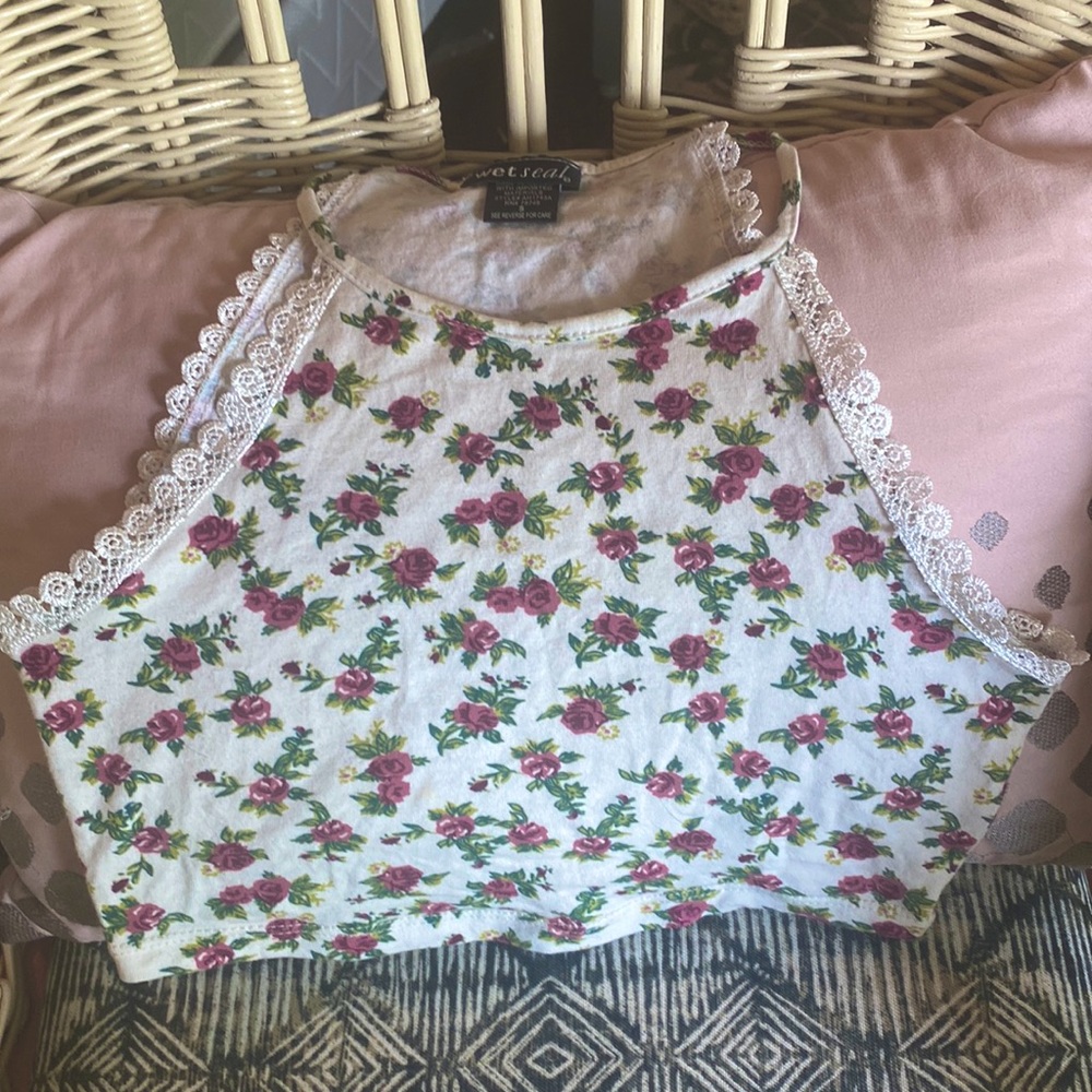 Wet Seal rose embroidered crop top